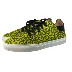 Xamod African Print Sneakers Men's Low-Top Yellow Green Pattern US Men's 10